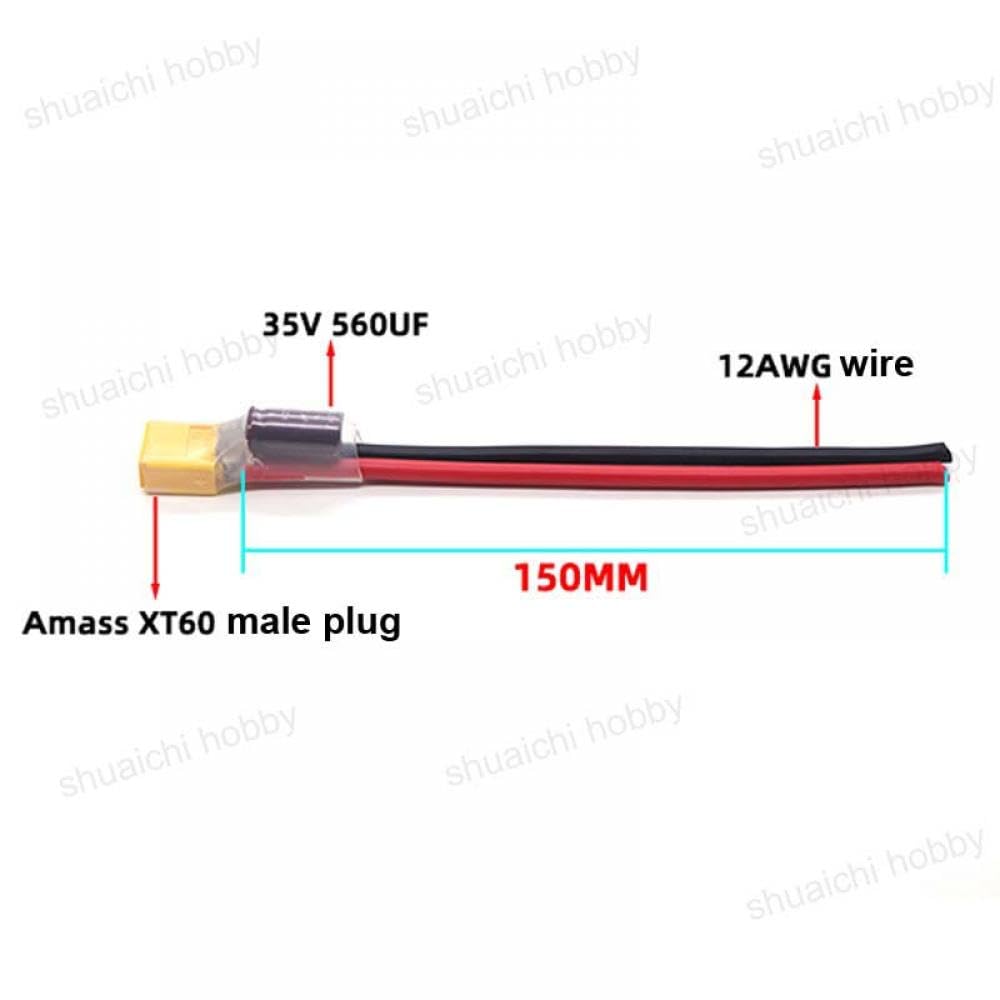 XT60 Male Plug Connector with 35V 560UF Capacitor 12AWG Wire V6056