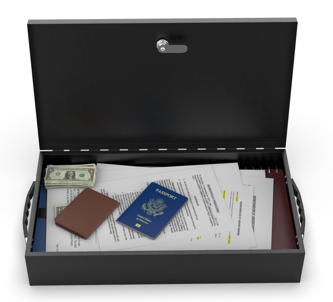 Fire Retardant Steel Security Chest Lock Box, 0.43 Cubic Ft, Black L821922