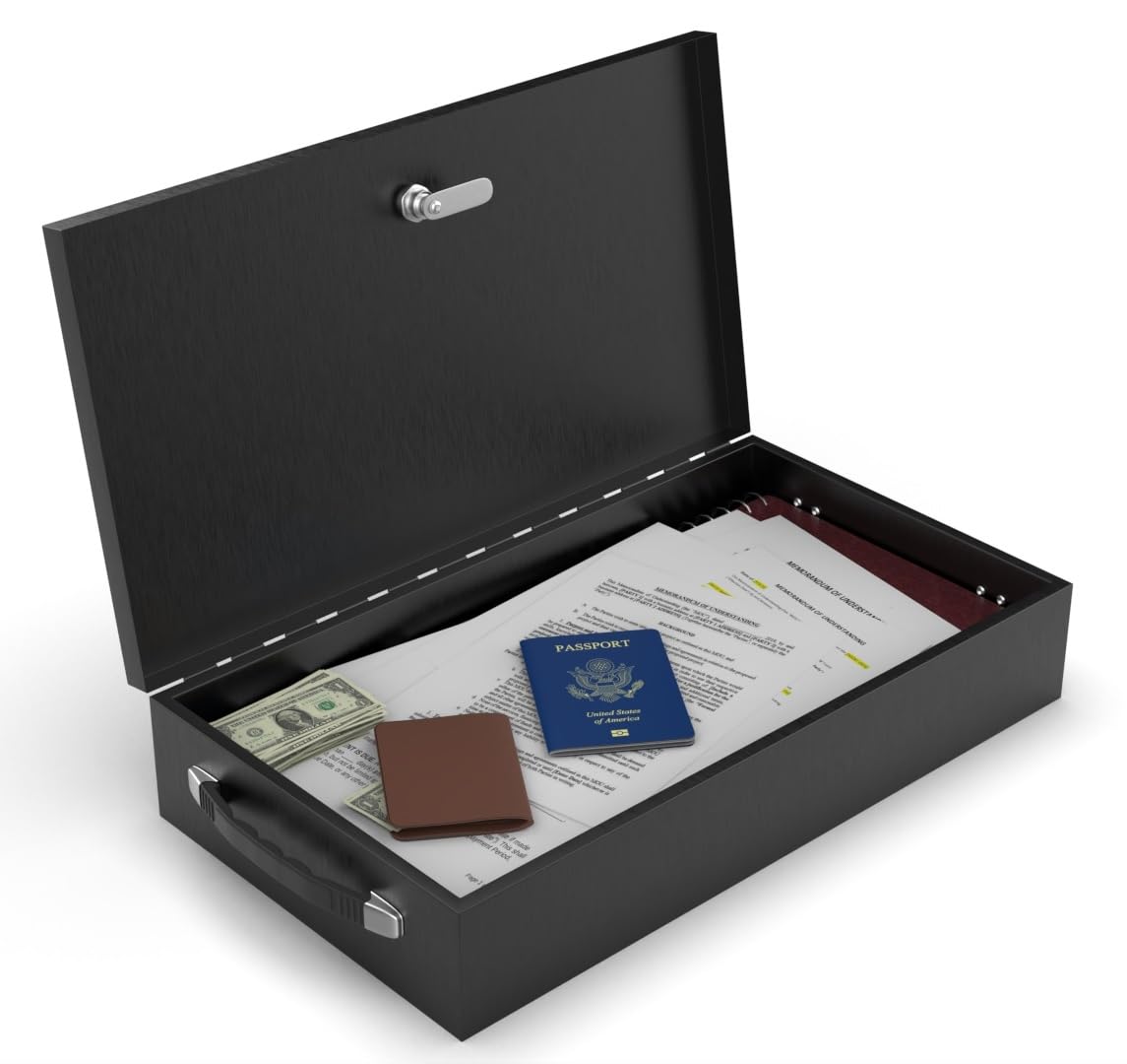 Fire Retardant Steel Security Chest Lock Box, 0.43 Cubic Ft, Black L821922