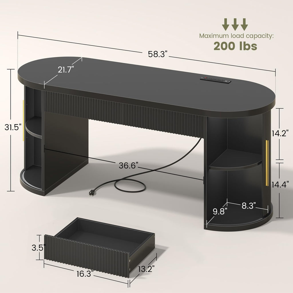 58.3" x 21.7" Fluted Executive Desk with 2 Drawers D876486
