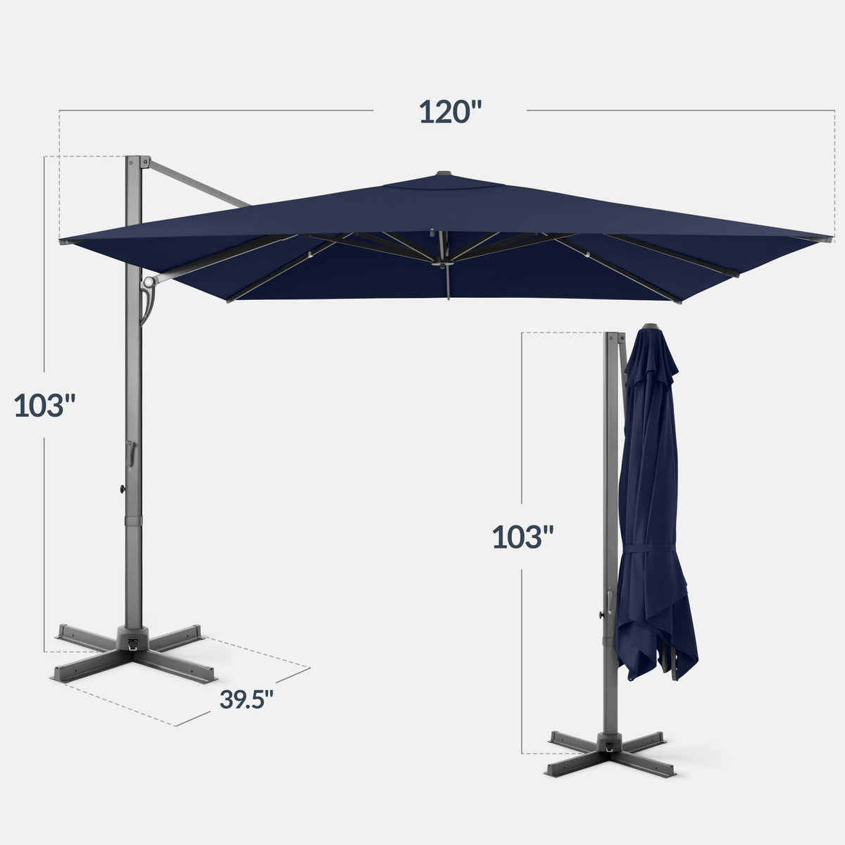 10x10ft Cantilever Patio Umbrella with 260 GSM Canopy and Aluminum Frame A211807