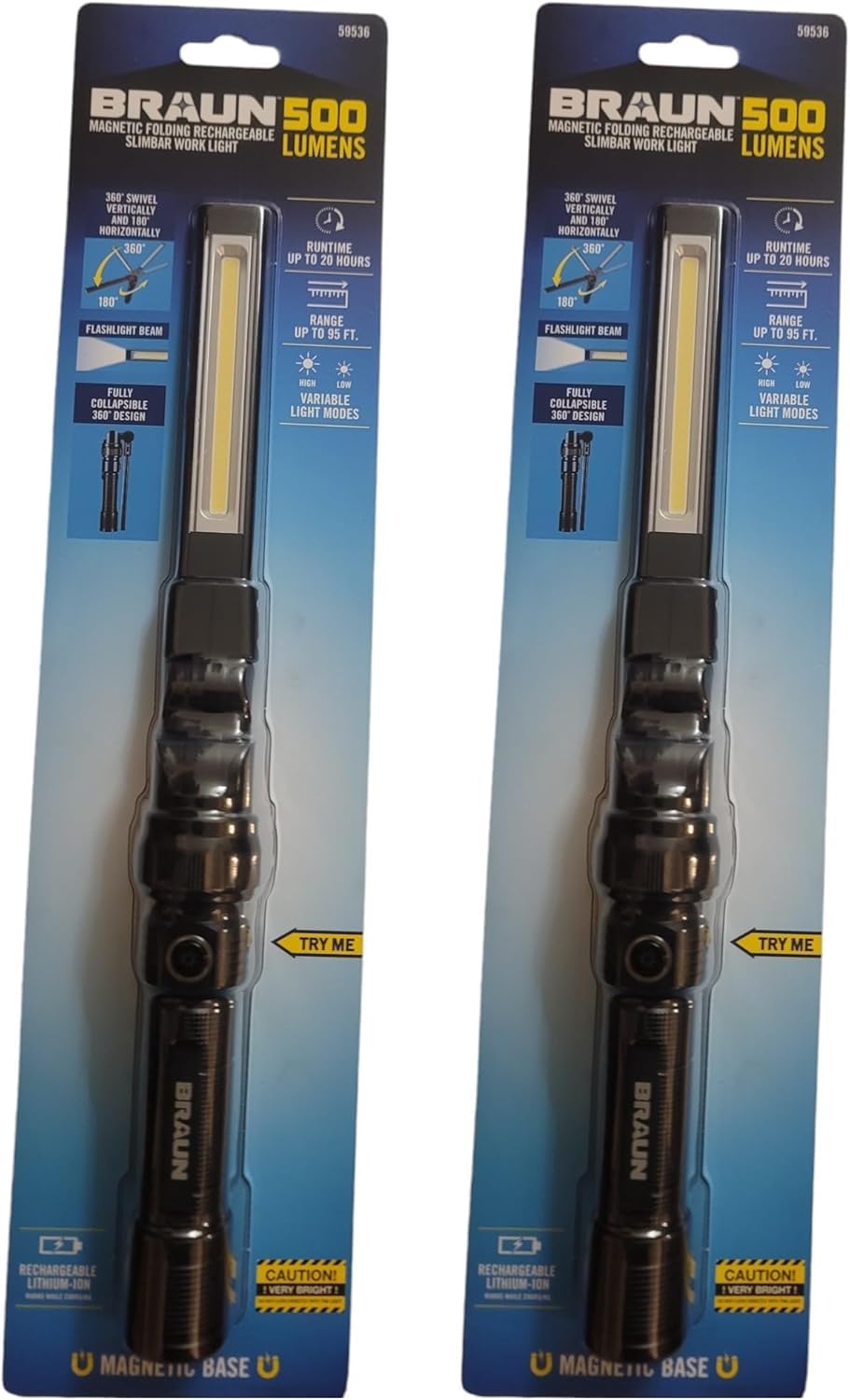 500 Lumen LED Rechargeable Magnetic Foldable Work Light 2 Pack J62687