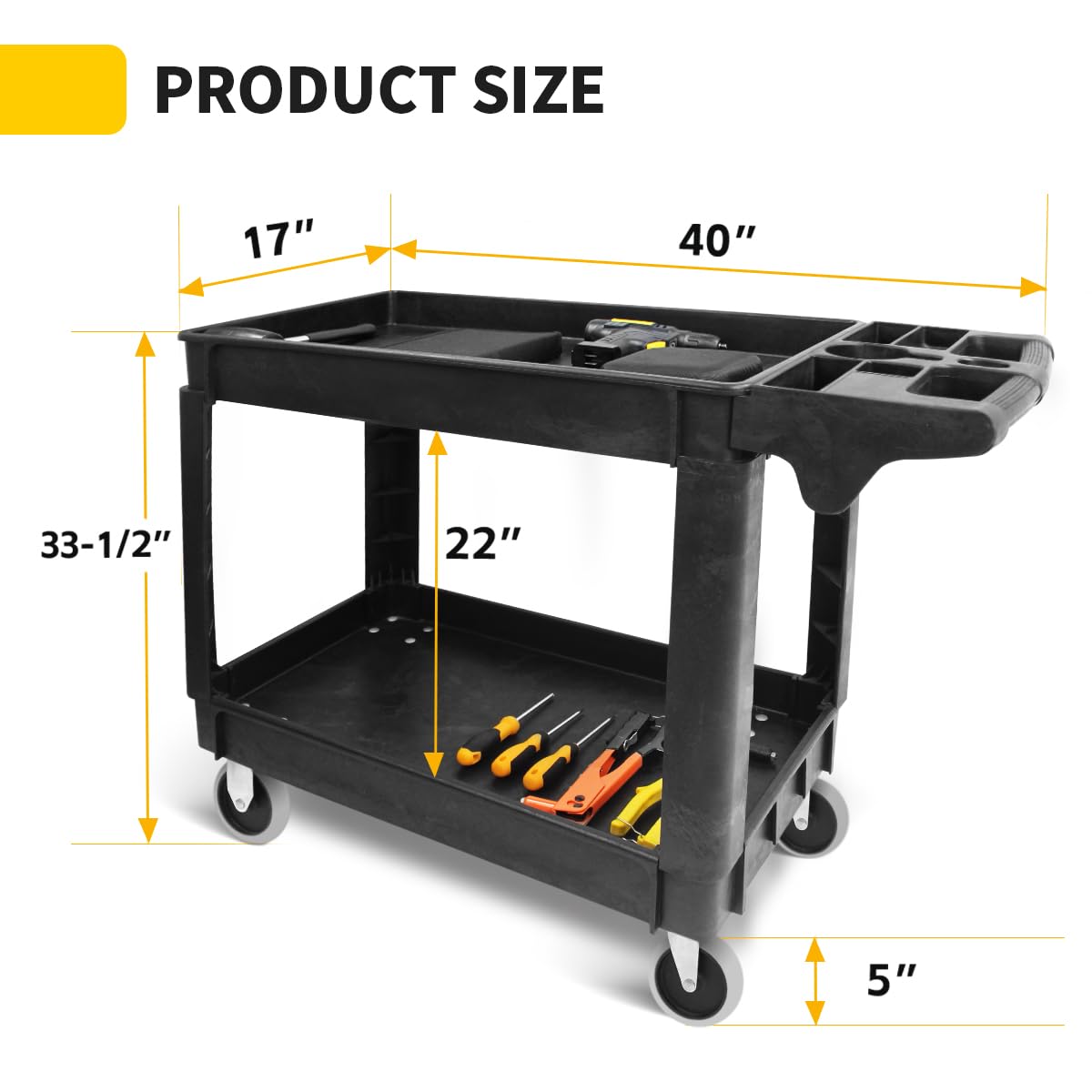 Heavy Duty 2-Shelf Polypropylene Utility Cart 500 lb Capacity H986