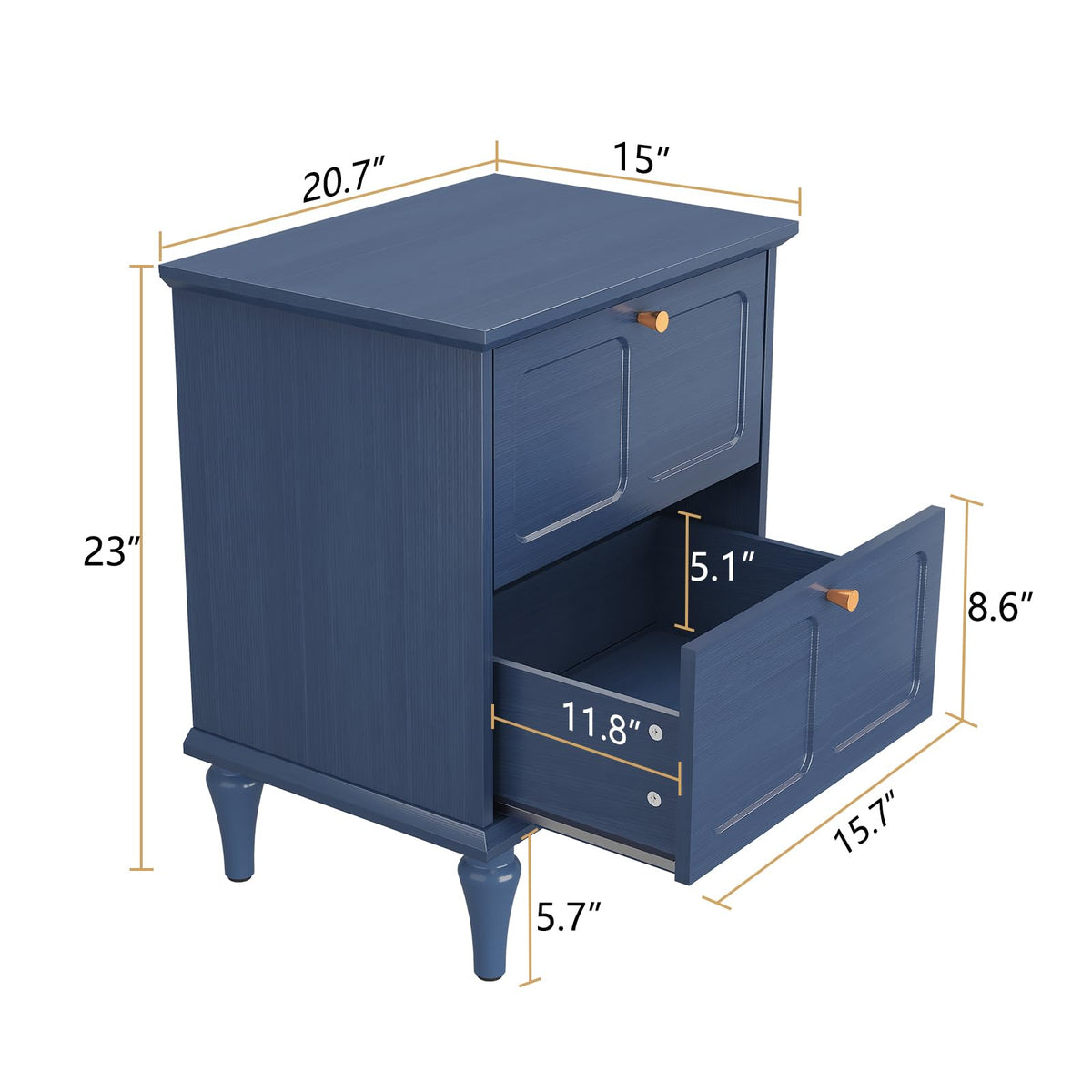 Blue Wood Nightstands Set of 2 with 2 Drawers K723