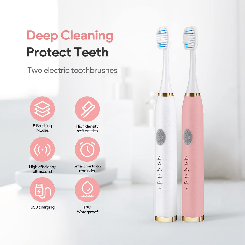 Rechargeable Sonic Toothbrush 2-Pack White Pink C46873