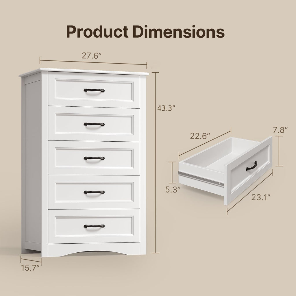 White 5 Drawer Wood Dresser X435