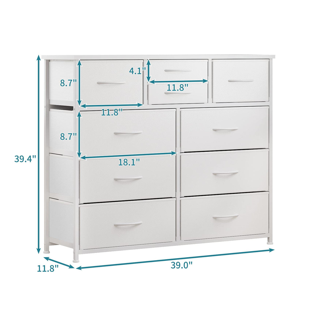 White 10 Drawer Fabric Dresser K799516