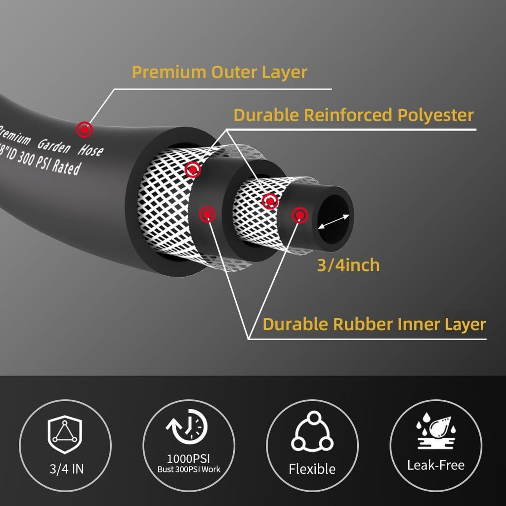 50FT Heavy Duty Rubber Garden Hose D8813