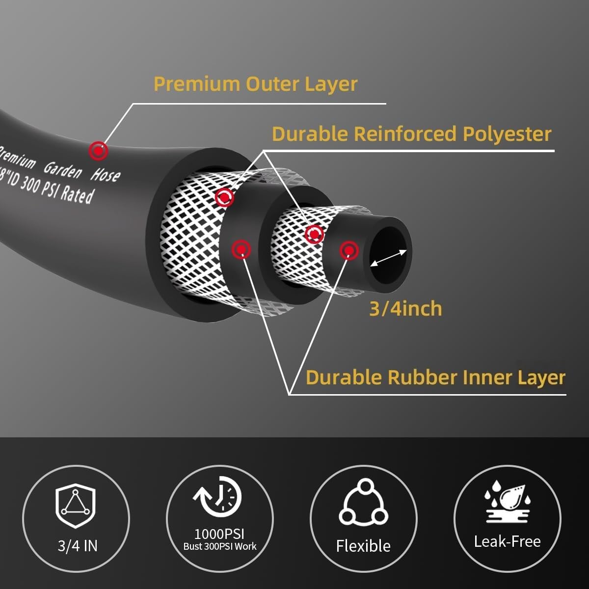 50FT Heavy Duty Rubber Garden Hose D8813