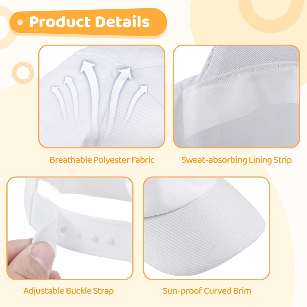 30 Pcs White Adjustable Polyester Baseball Caps R64238
