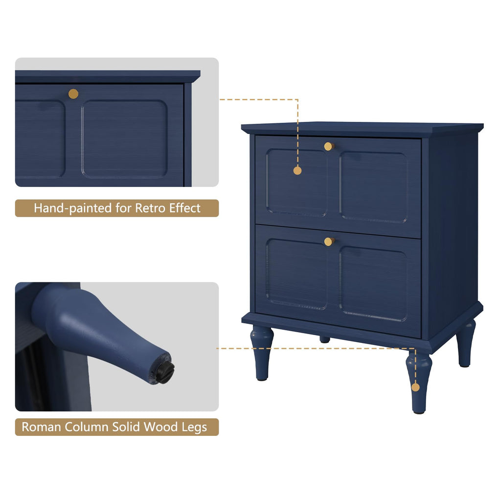 Blue Wood Nightstands Set of 2 with 2 Drawers K723