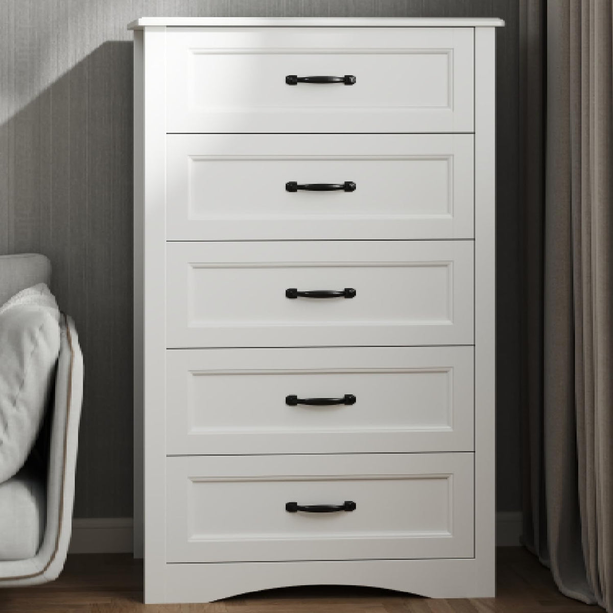 White 5 Drawer Wood Dresser X435