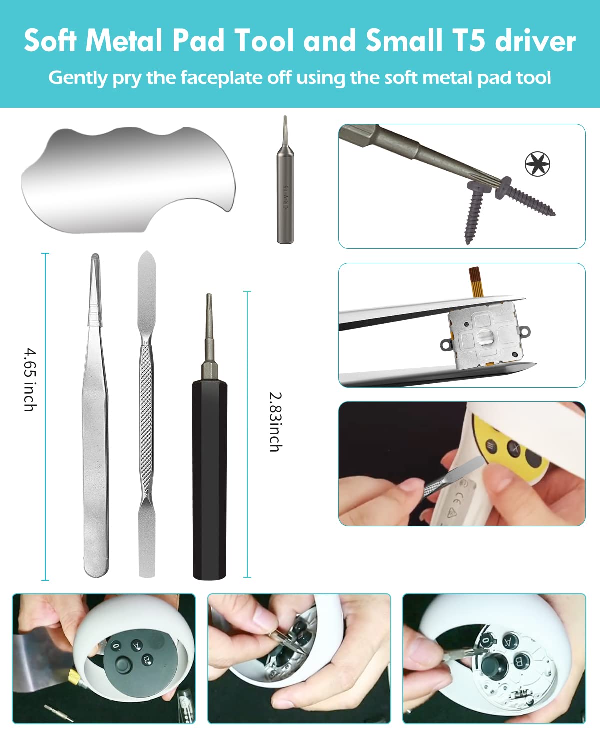 Joystick Replacement Kit for Controller, Include 2 Joysticks, T5 Screwdriver, Tweezer, Pry Tool, 4 Thumbstick Grips H666