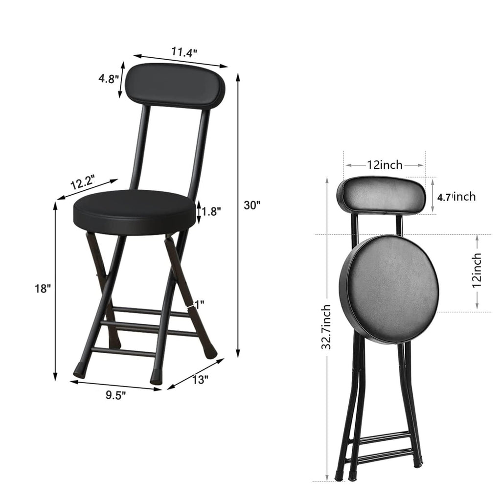 18 Inch Folding Stool with Backrest, Leather Padded Seat, Black F83232
