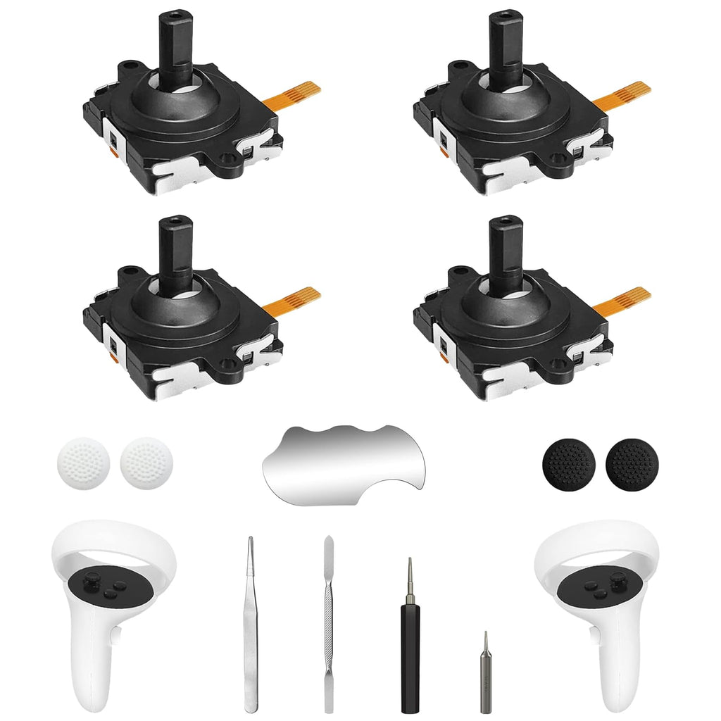 Joystick Replacement Kit for Controller, Include 2 Joysticks, T5 Screwdriver, Tweezer, Pry Tool, 4 Thumbstick Grips H666