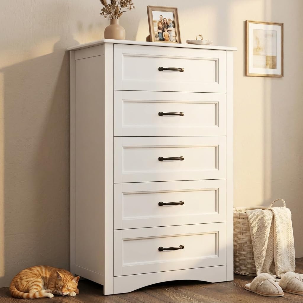 White 5 Drawer Wood Dresser X435