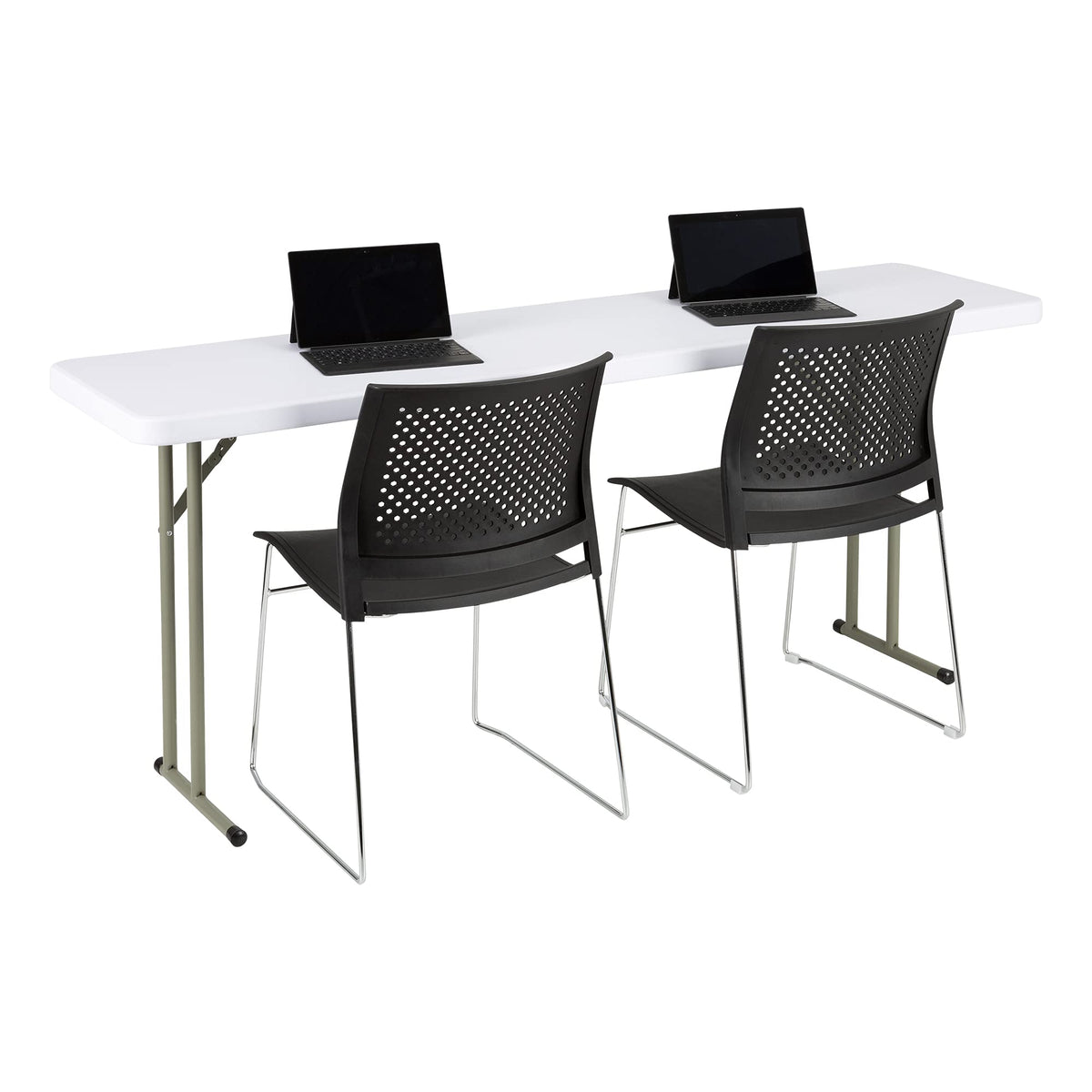 White Rectangular Blow-Molded Plastic Folding Training Table Y278884