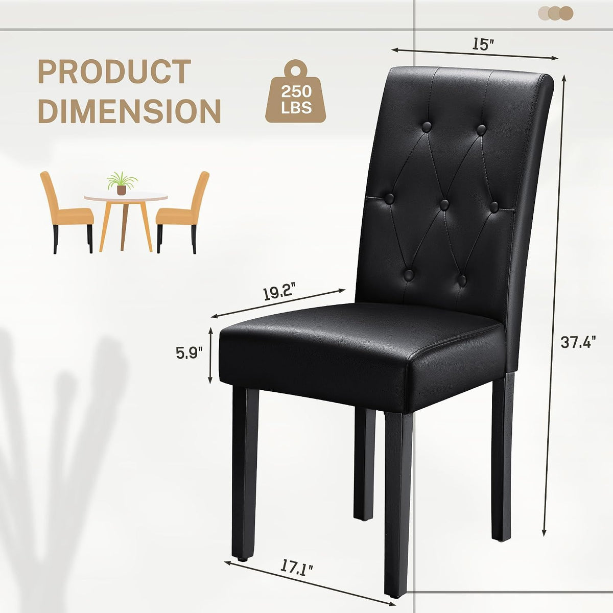 Upholstered Dining Chairs Set of 2 PU Leather Button Tufted K3526
