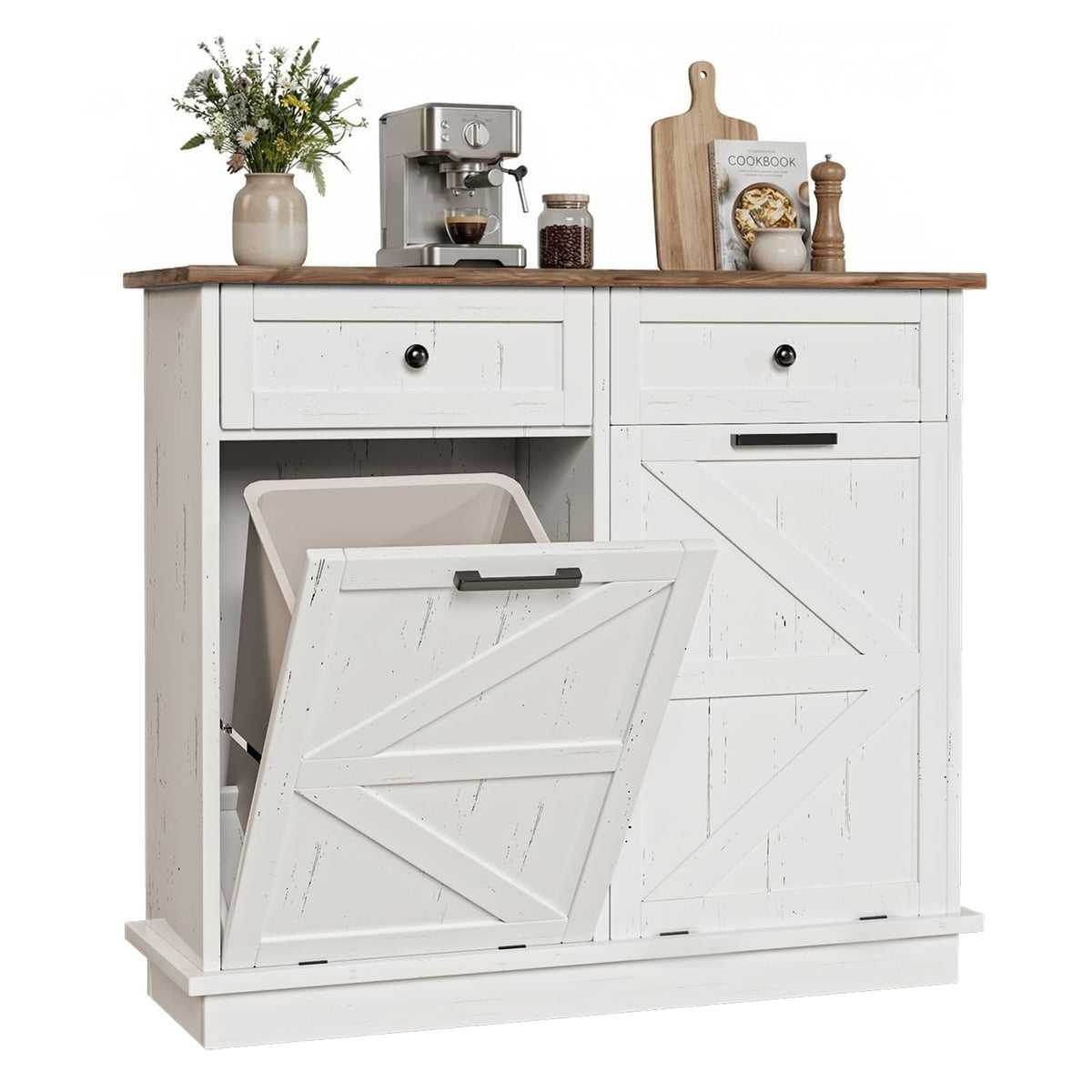 White 20 Gallon Tilt Out Trash Can Cabinet F548897