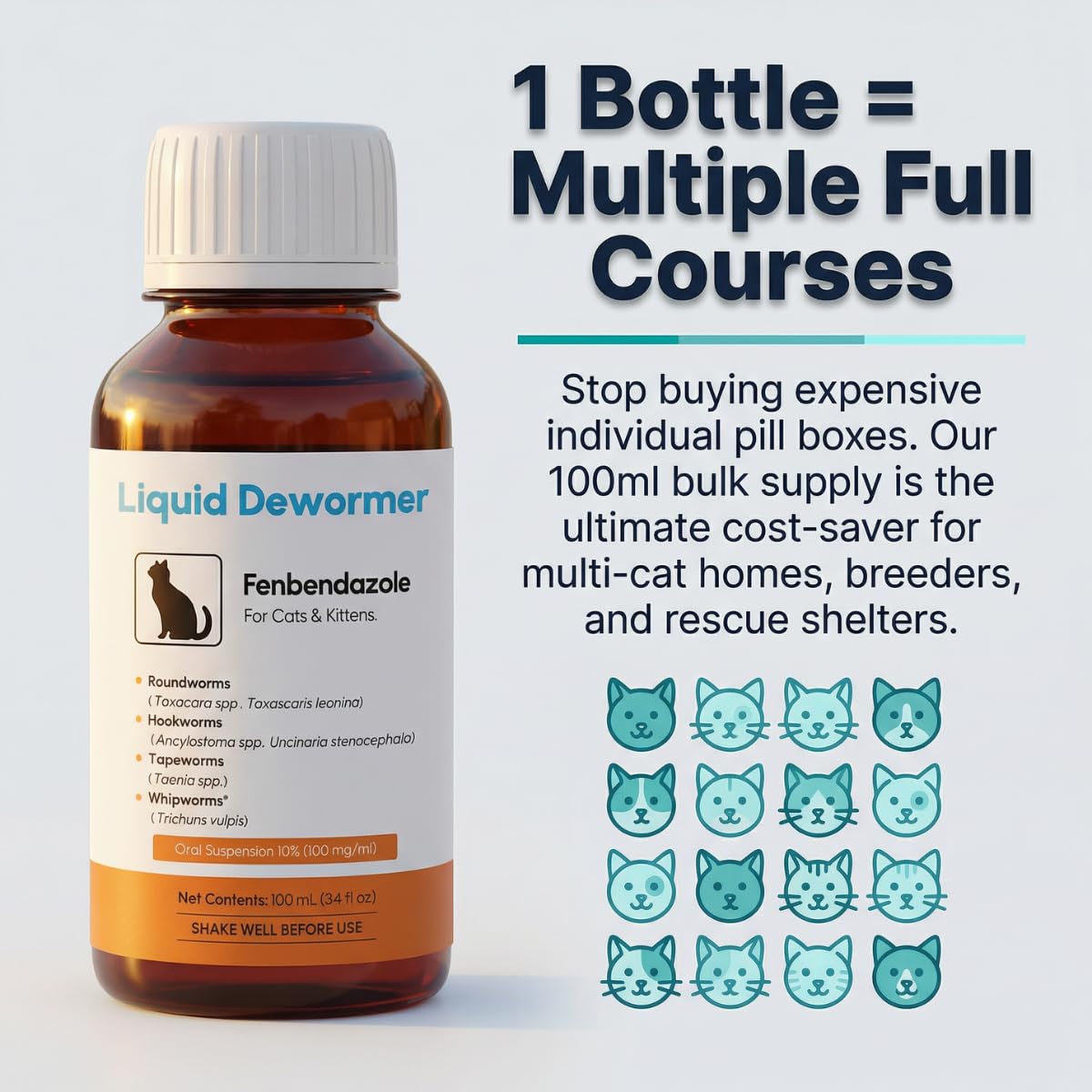 Liquid Fenbendazole Dewormer for Cats & Kittens 100ml P55782