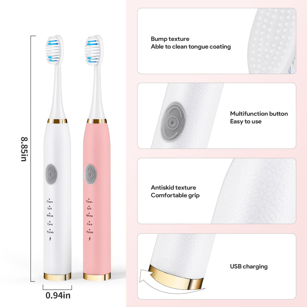 Rechargeable Sonic Toothbrush 2-Pack White Pink C46873