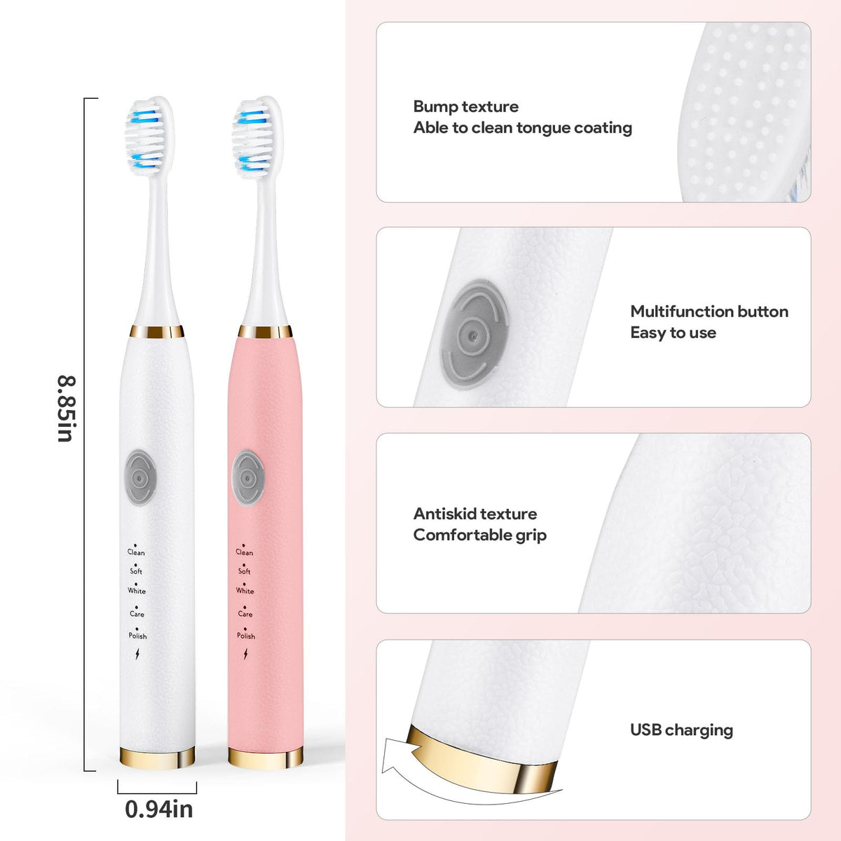 Rechargeable Sonic Toothbrush 2-Pack White Pink C46873