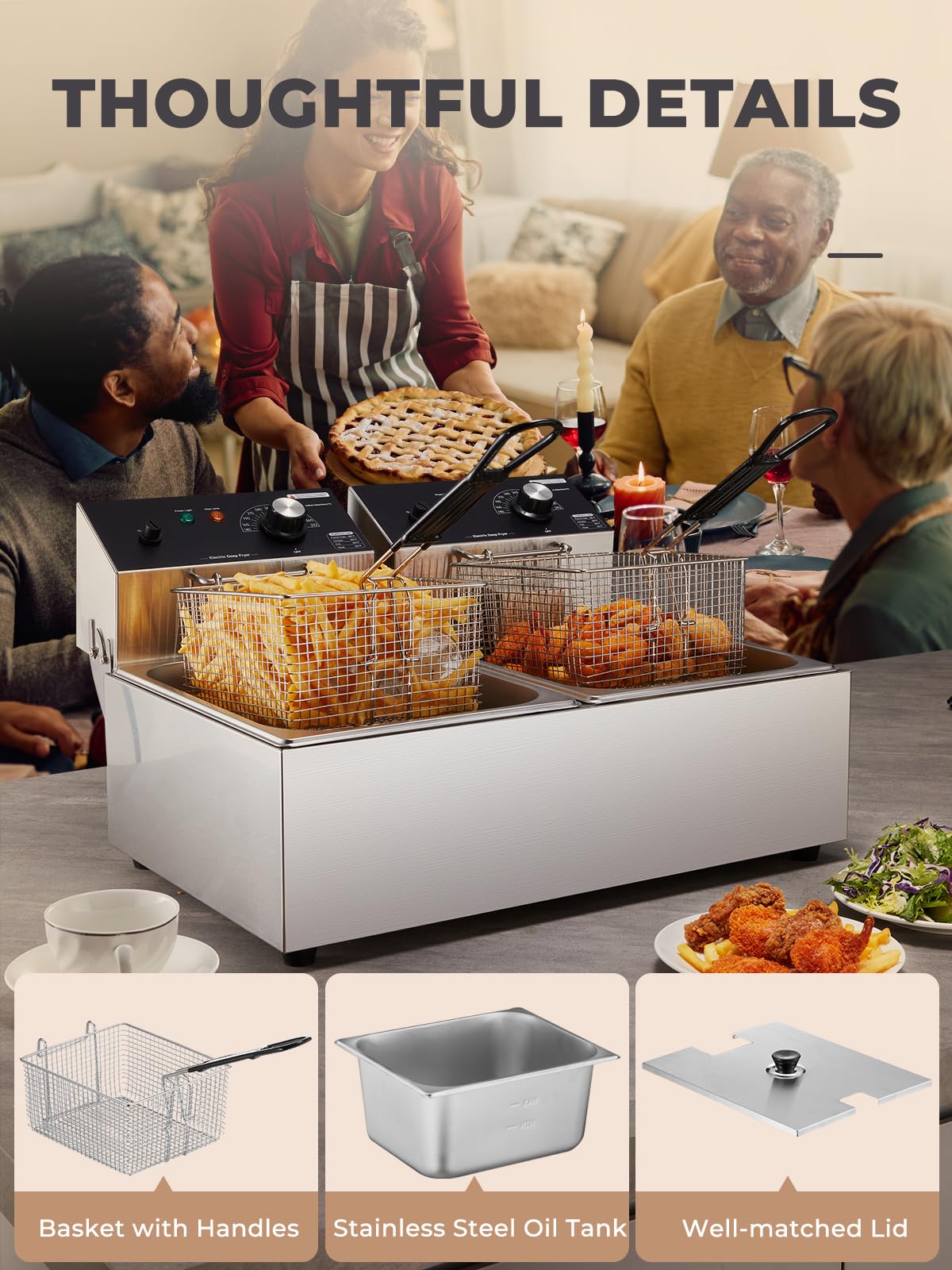 3400W 20.7QT Stainless Steel Electric Deep Fryer with 2 Removable Baskets Z38787