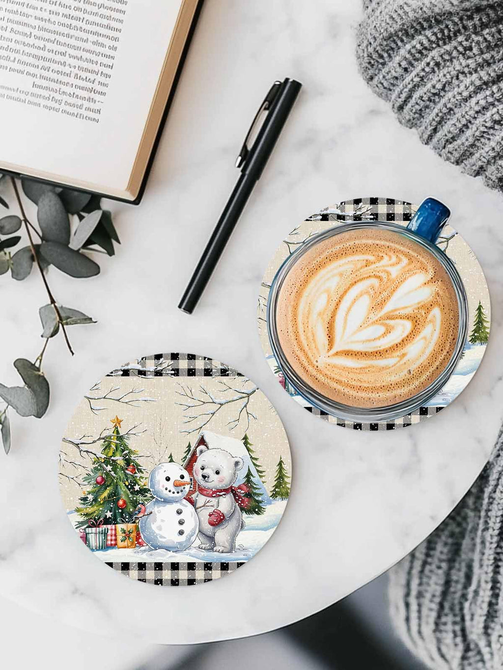Set of 6 Christmas Coasters with Holder Absorbent Stone Ceramic J983252