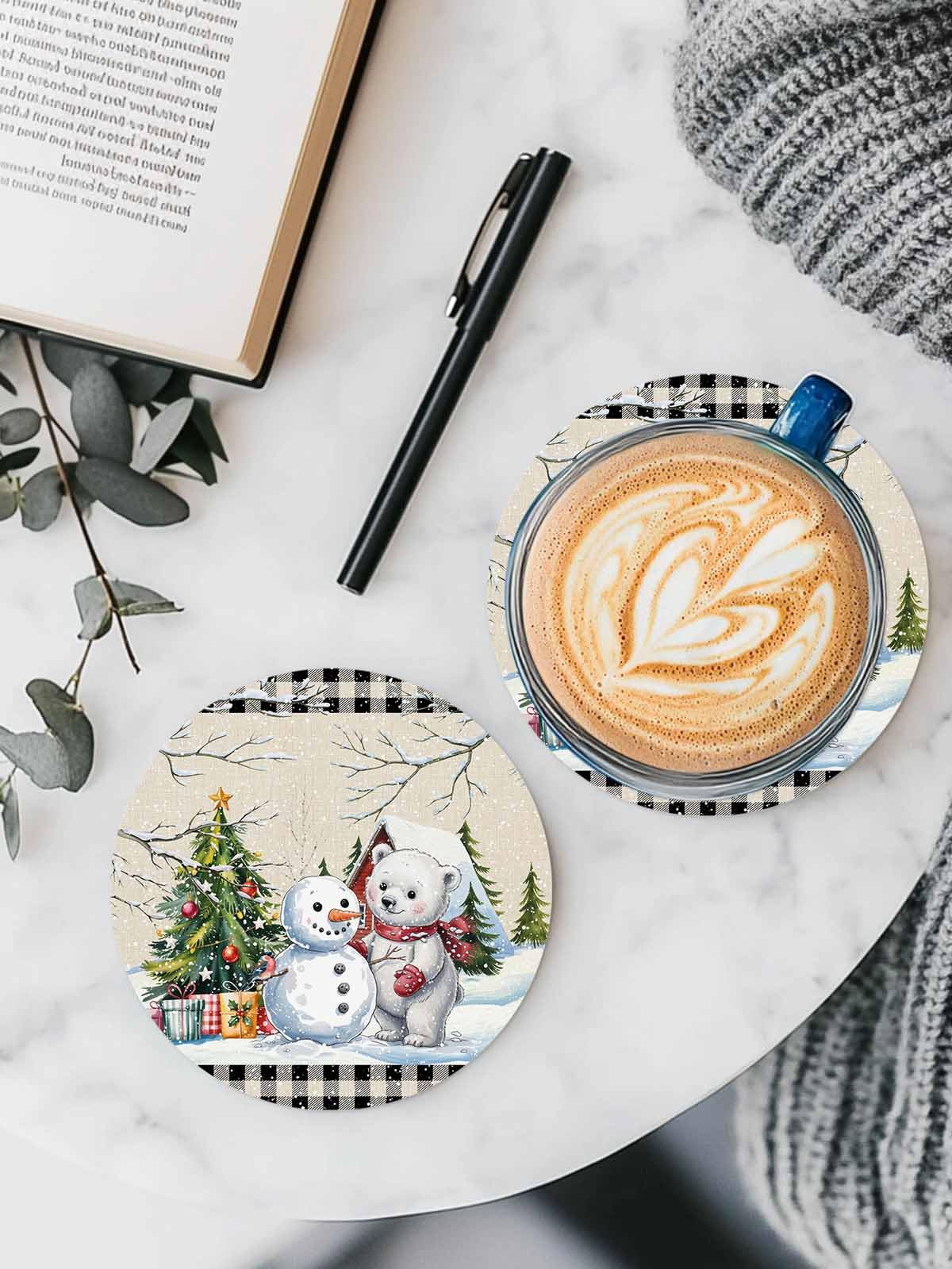 Set of 6 Christmas Coasters with Holder Absorbent Stone Ceramic J983252