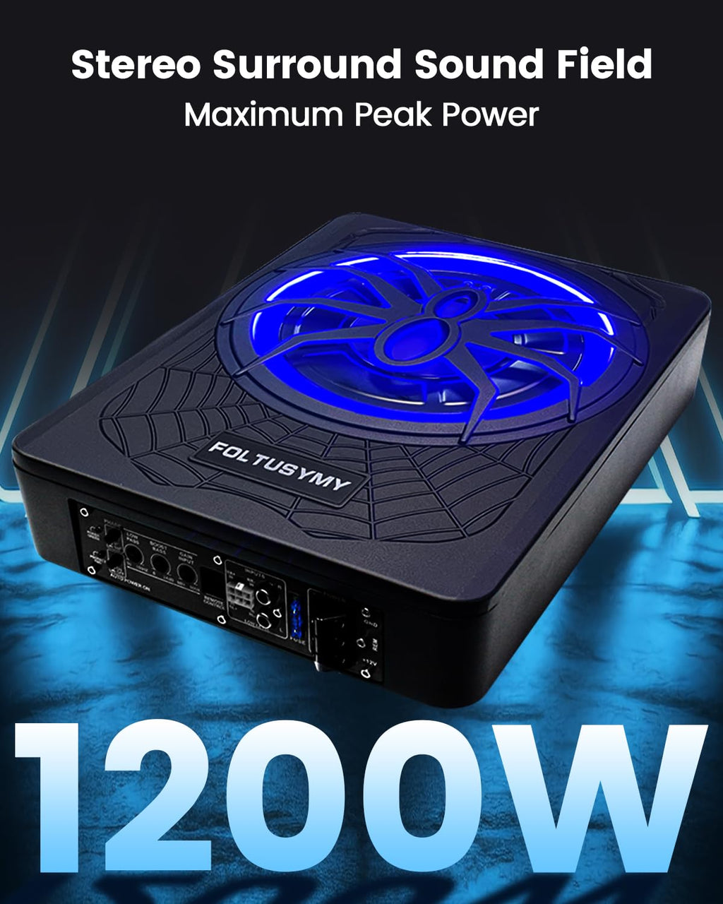 1200W 10" Slim Under Seat Powered Car Subwoofer with Blue LED Light P971953