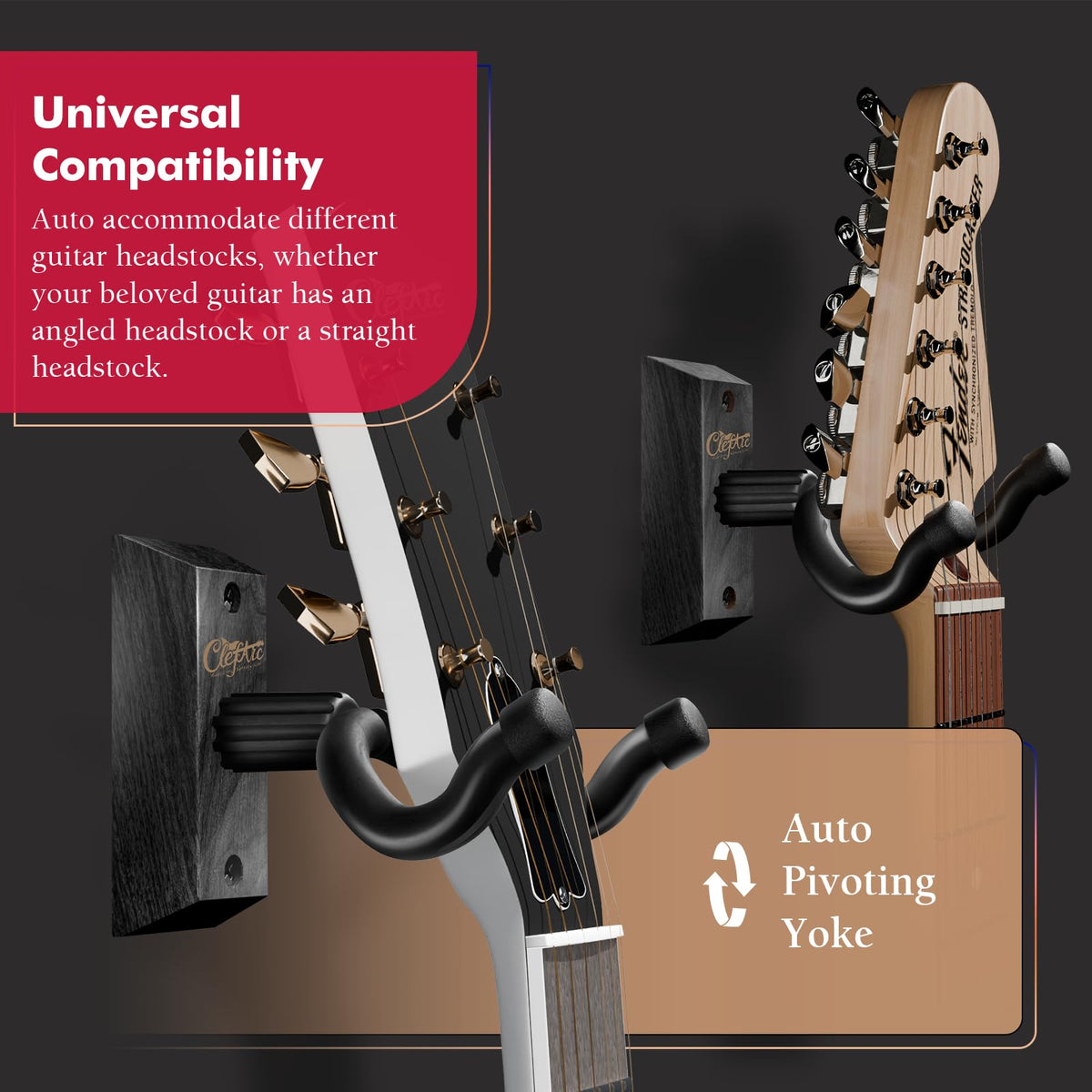 Black U-Shaped Guitar Wall Hanger 2 Pack Y481