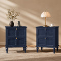Blue Wood Nightstands Set of 2 with 2 Drawers K723