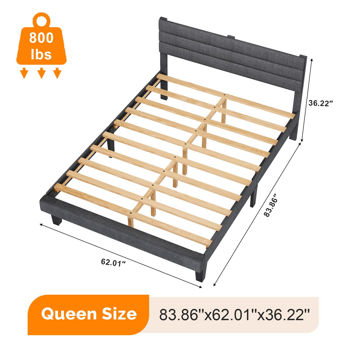 Queen Size Linen Fabric Upholstered Platform Bed Frame Z80432