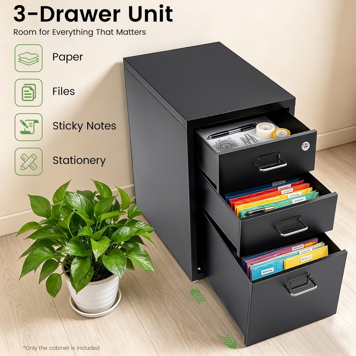Black 3-Drawer Metal File Cabinet N765253