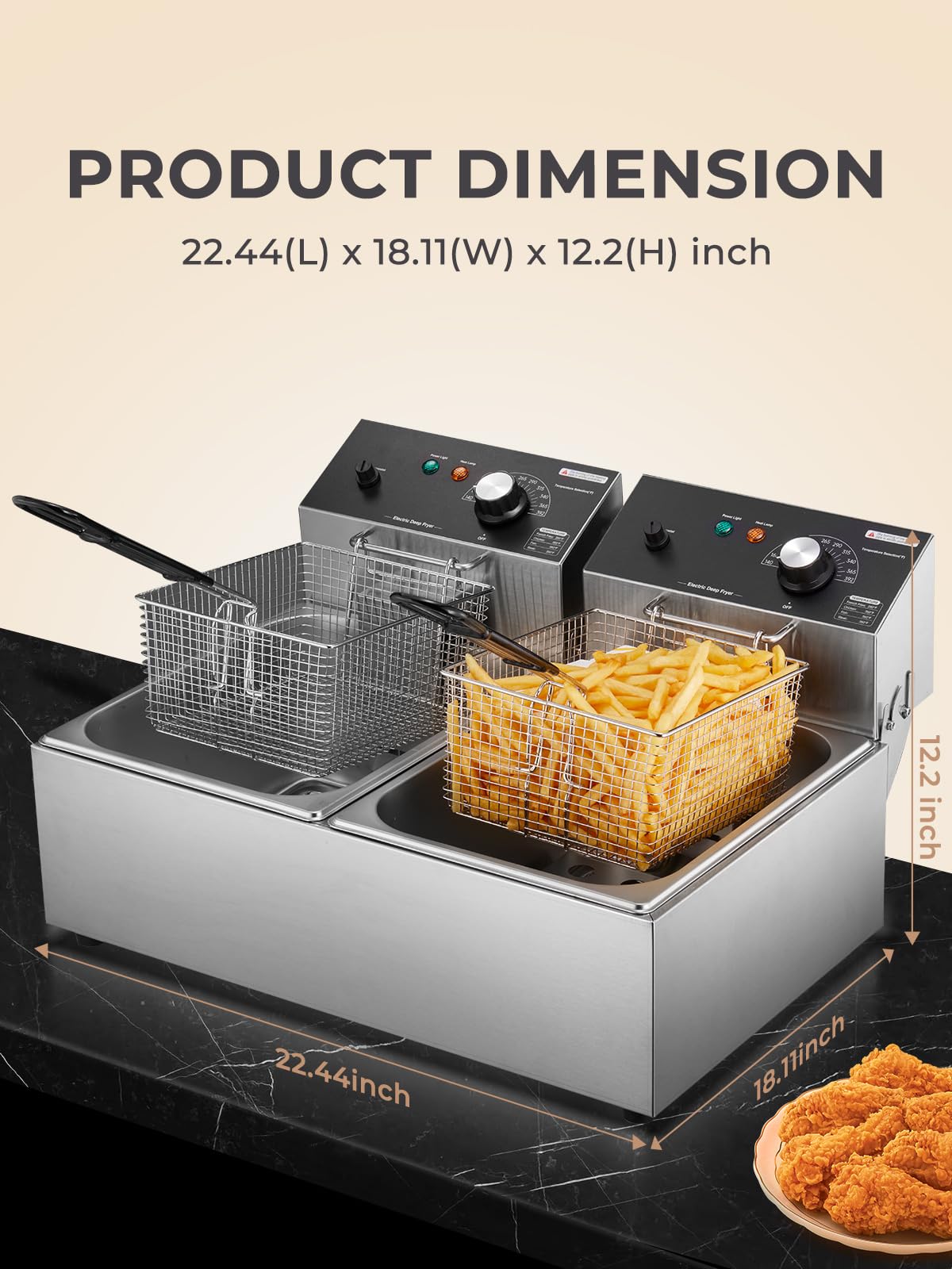 3400W 20.7QT Stainless Steel Electric Deep Fryer with 2 Removable Baskets Z38787