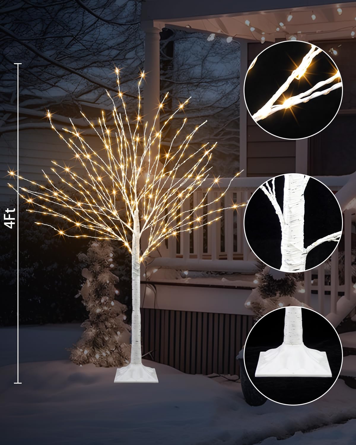 4 FT Lighted Artificial White Birch Tree with 432 LED Timer E612561