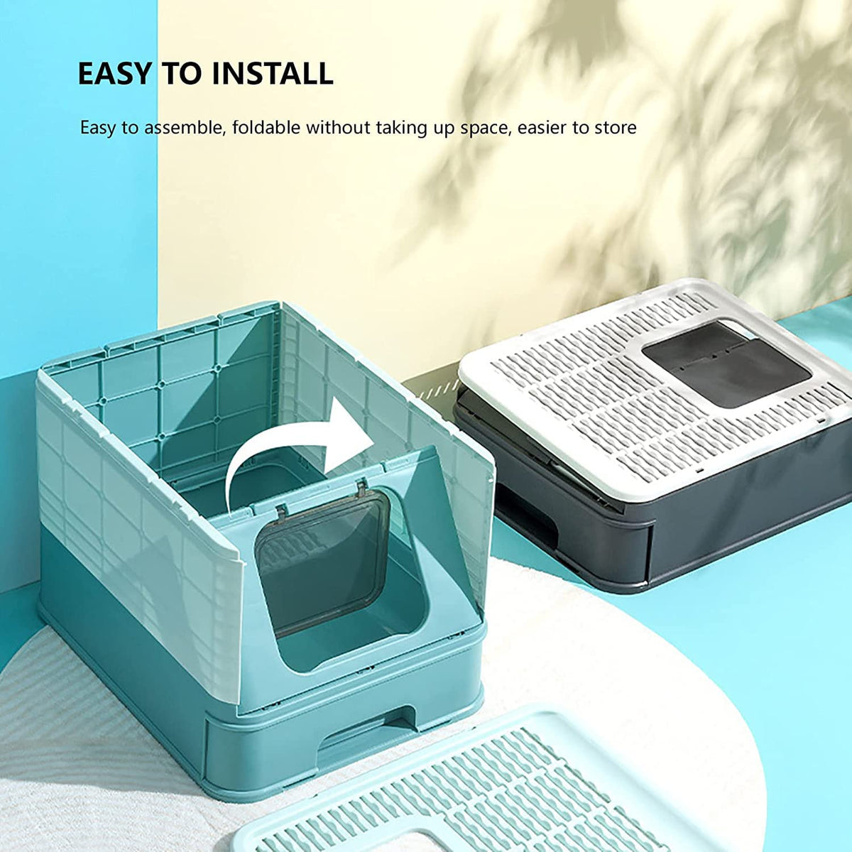 Foldable Large Top Entry Anti-Splashing Cat Litter Box with Lid and Scoop S926746