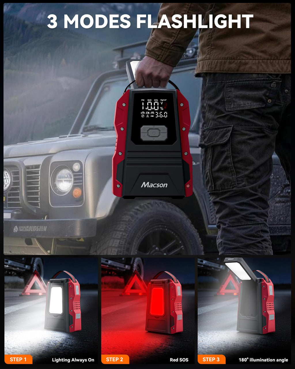 Portable 12V Jump Starter with Air Compressor and 150PSI Tire Inflator P373