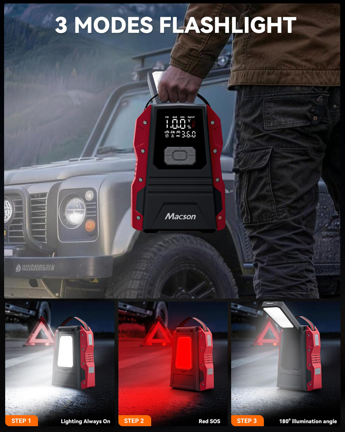 Portable 12V Jump Starter with Air Compressor and 150PSI Tire Inflator P373