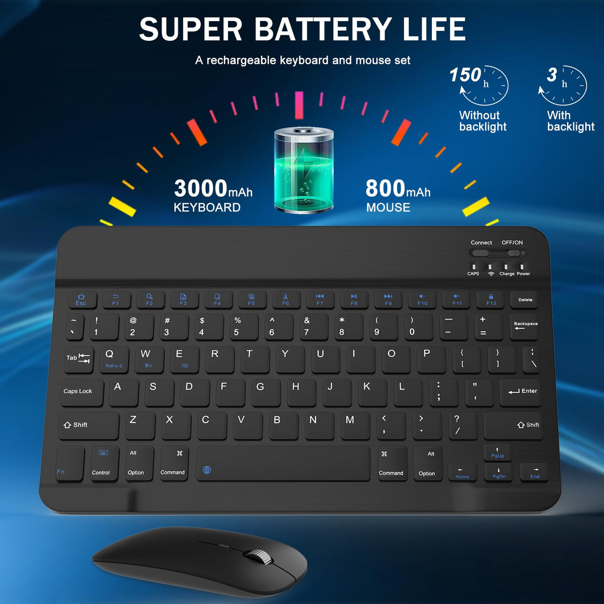 Black Rechargeable Bluetooth Keyboard and Mouse Combo G9518