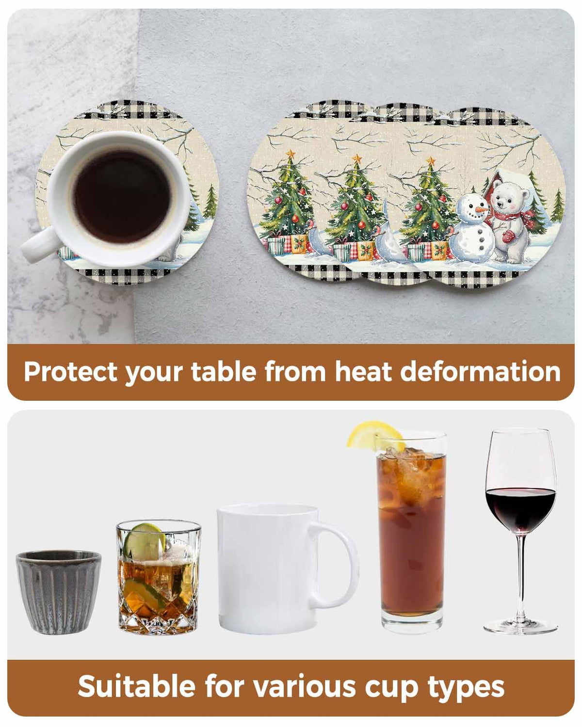 Set of 6 Christmas Coasters with Holder Absorbent Stone Ceramic J983252