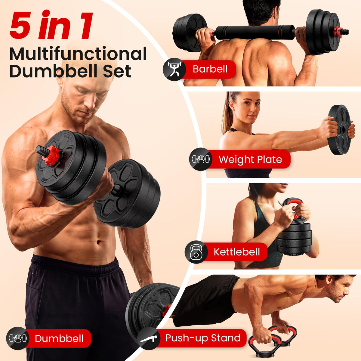 Adjustable 5-in-1 Dumbbell Set with Connector O3687
