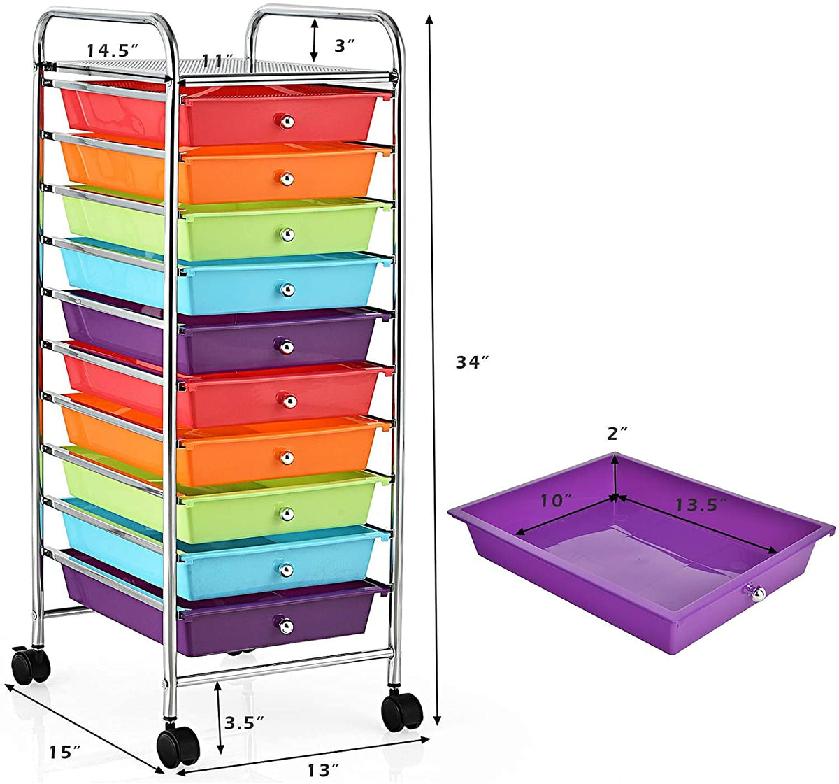 10 Drawer Rolling Storage Cart with Wheels L218