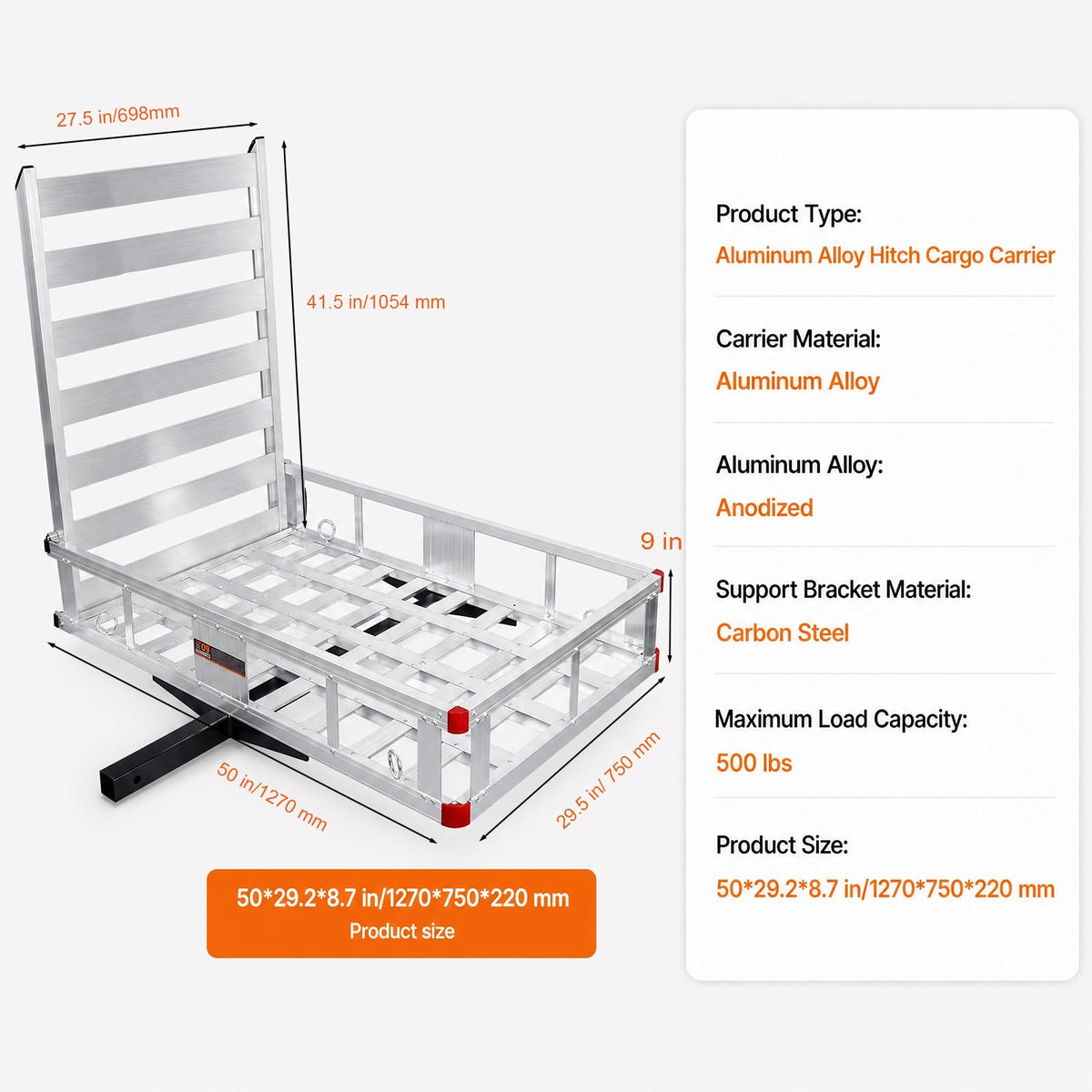 Aluminum Hitch Cargo Carrier with 27.5 in Folding Ramp U561