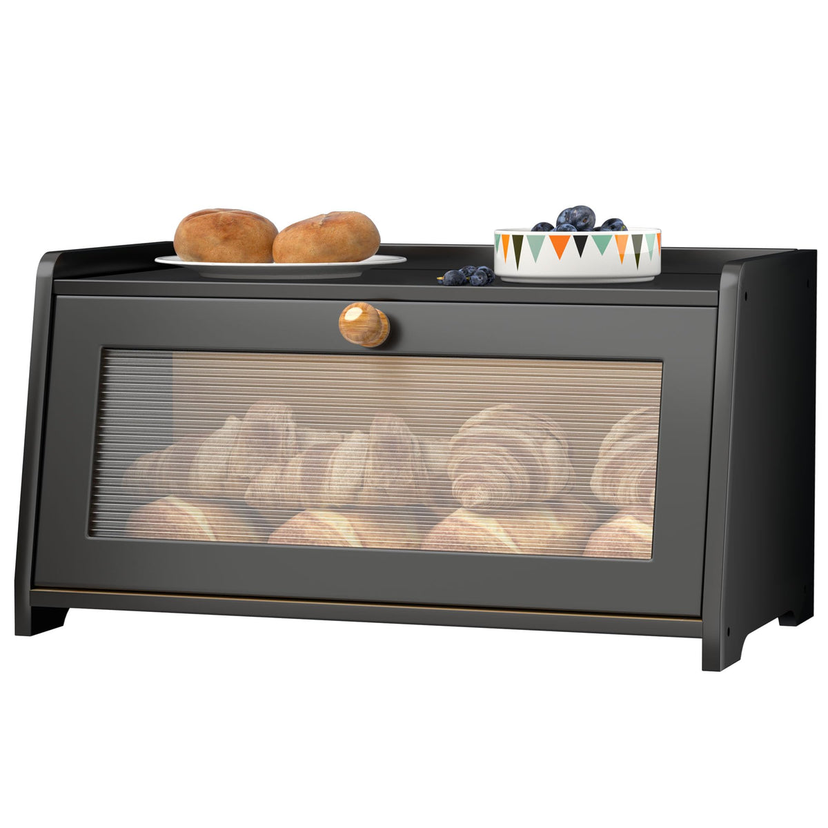 Black Wooden Bread Box N310