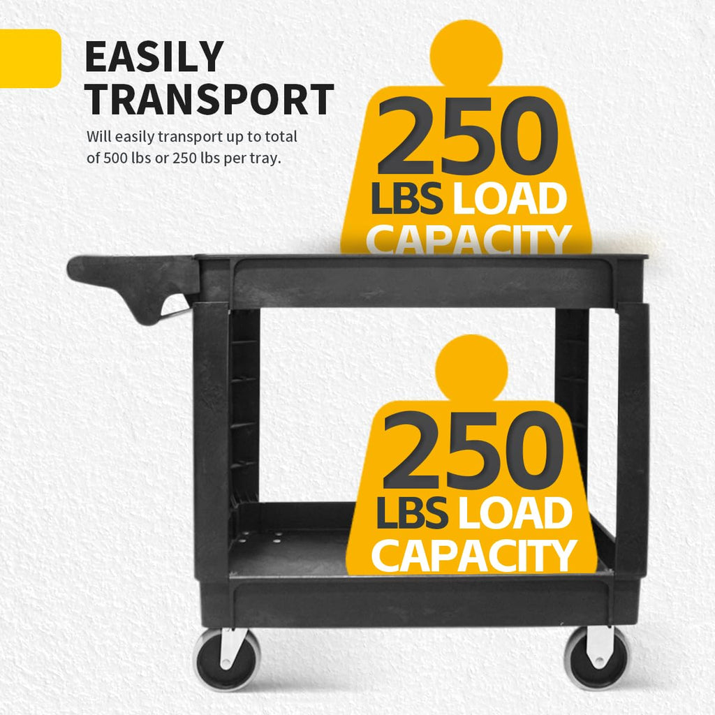 Heavy Duty 2-Shelf Polypropylene Utility Cart 500 lb Capacity H986