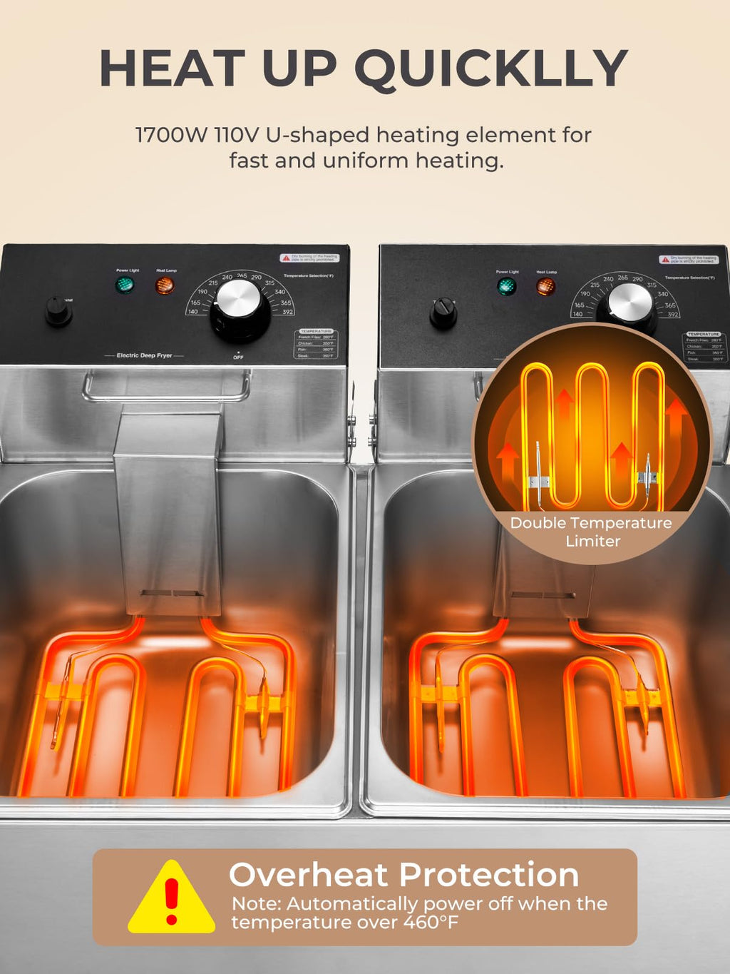 3400W 20.7QT Stainless Steel Electric Deep Fryer with 2 Removable Baskets Z38787