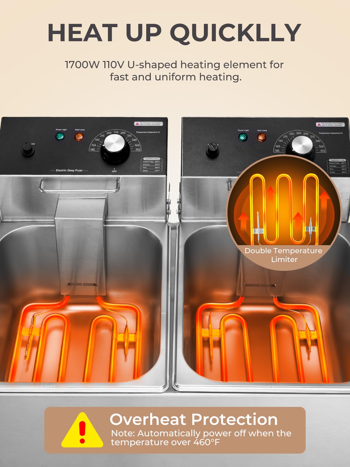 3400W 20.7QT Stainless Steel Electric Deep Fryer with 2 Removable Baskets Z38787