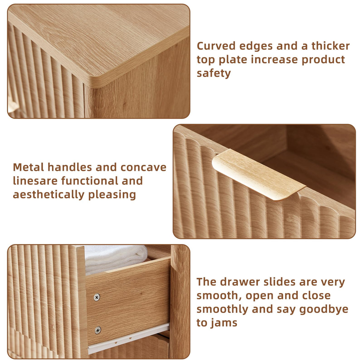 Fluted 5 Drawers Natural Wood Dresser N1056