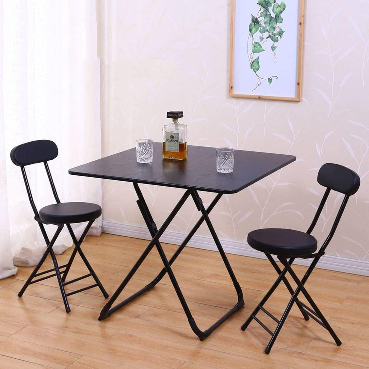 18 Inch Folding Stool with Backrest, Leather Padded Seat, Black F83232